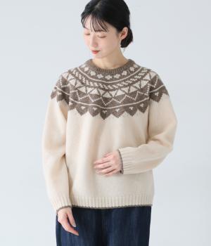 ウール100%ニットノルディック柄プルオーバー(オートミール-F)