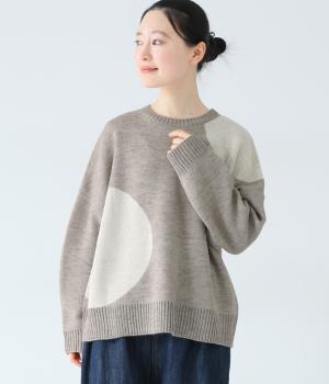ウール混ニットビッグドットプルオーバー(グレージュ-F)