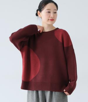 ウール混ニットビッグドットプルオーバー(ボルドー-F)