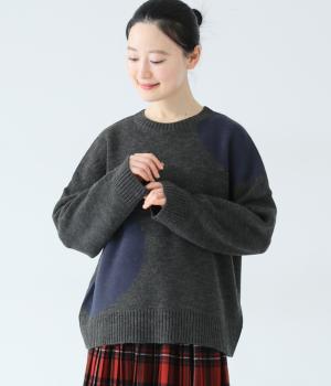ウール混ニットビッグドットプルオーバー(チャコール-F)