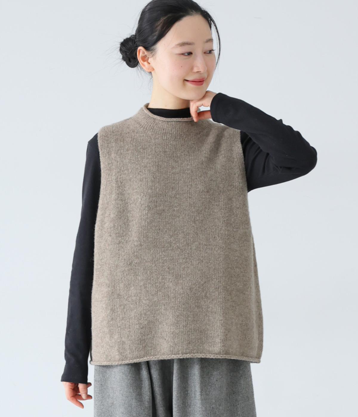 ナチュラルウールニットベスト(ベージュ-F)