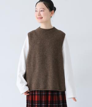 ナチュラルウールニットベスト(ブラウン-F)