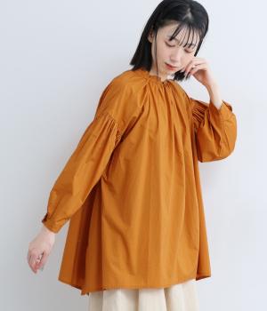 リーニエントタイプライター　袖ギャザーブラウス(オレンジ-F)