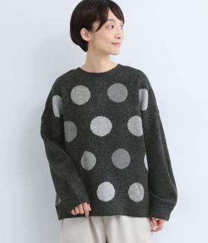カラフルドット柄　2wayカーディガン(チャコール×グレーミックス-F)