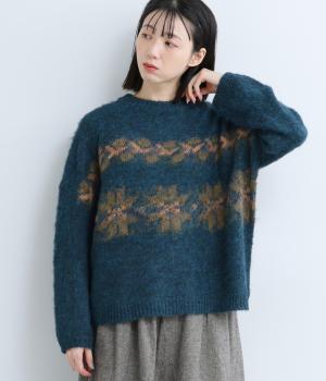 モヘアライクノルディックニット　ジャカードプルオーバー(アイロンブルー-F)