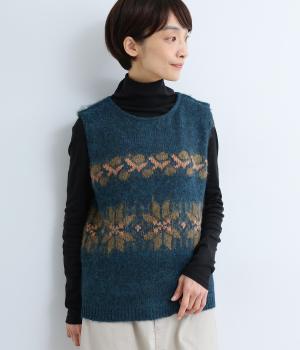 モヘアライクノルディックニット　ベスト(アイロンブルー-F)