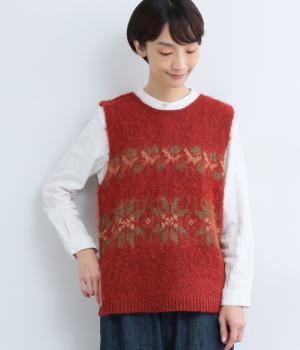 モヘアライクノルディックニット　ベスト(レッド-F)