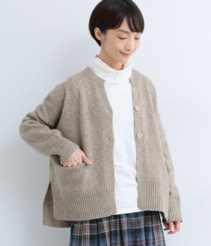ウール100％ニット　脇スリットワイドカーディガン(サンドベージュ-F)