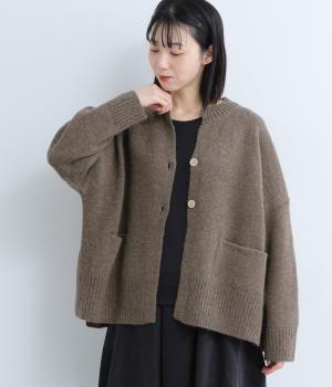 ウール100％ニット　脇スリットワイドカーディガン(ココア-F)