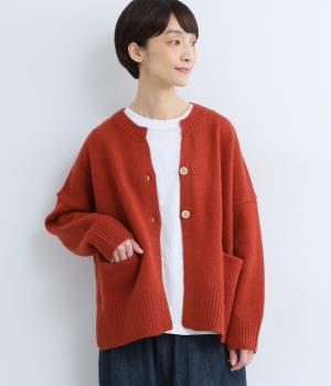 ウール100％ニット　脇スリットワイドカーディガン(オキサイドレッド-F)