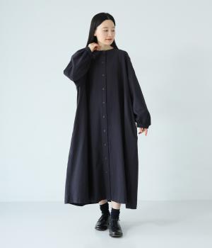コットン変形織り　Aラインワンピース(ネイビー-F)