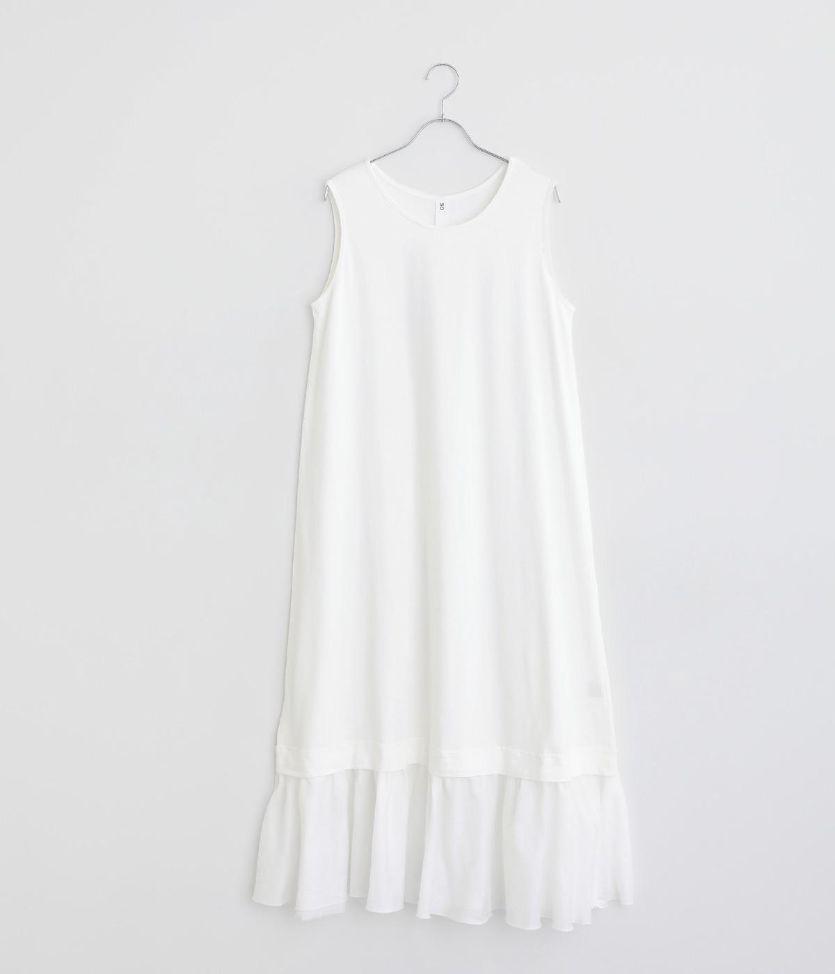 コットン100%製品染裁ち切りフリルノースリーブワンピース(オフホワイト-ONESIZE)