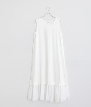 コットン100%製品染裁ち切りフリルノースリーブワンピース(オフホワイト-ONESIZE)