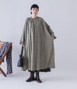 レーヨンウールガーゼヨークワンピース(ベージュグレンチェック-F)