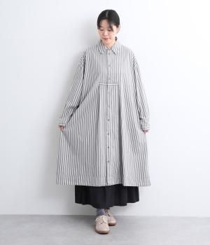 ブロードクロスソフト仕上げ前開きシャツワンピース(グレーストライプ-F)