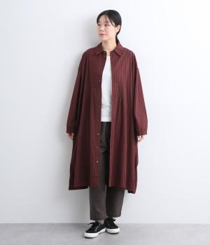 ブロードクロスソフト仕上げ前開きシャツワンピース(ブラウンギンガム-F)