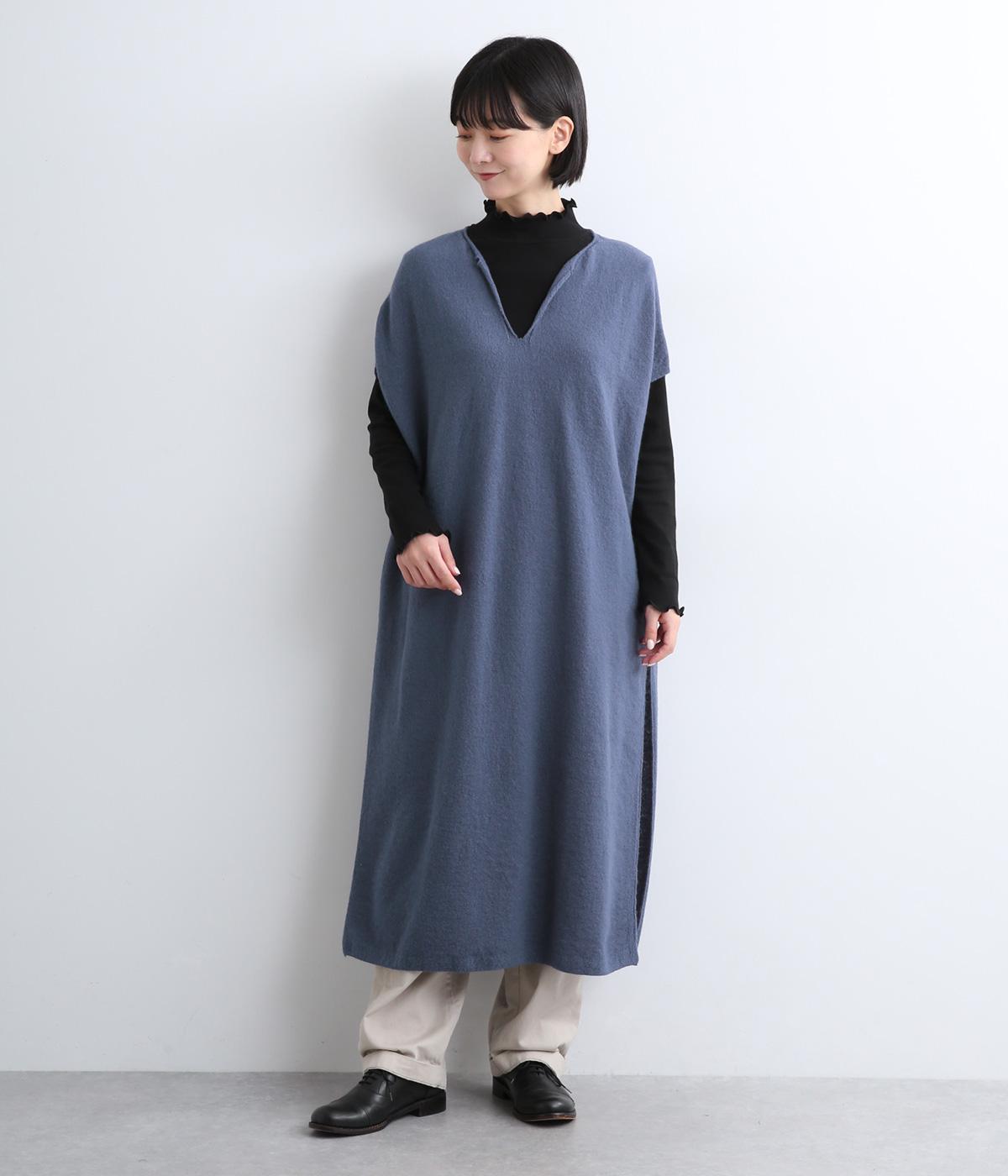 強縮ニットドロップベストワンピース(グレイッシュブルー-F)