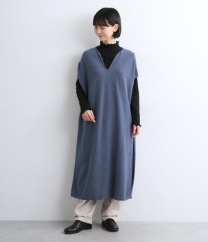 強縮ニットドロップベストワンピース(グレイッシュブルー-F)