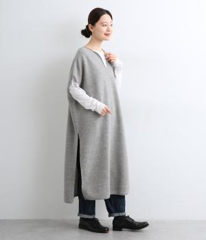 強縮ニットドロップベストワンピース(グレー-F)