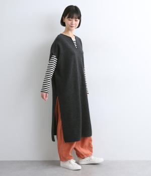 強縮ニットドロップベストワンピース(チャコール-F)