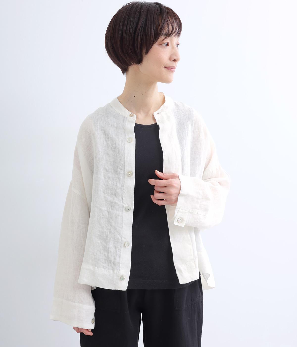 薄リネンクロップドジャケット(オフホワイト-F)