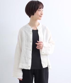 薄リネンクロップドジャケット(オフホワイト-F)