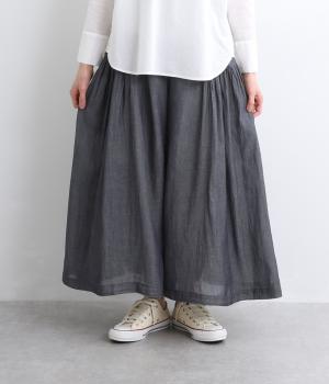 コットンシフォンデニム　ダブルギャザーガウチョパンツ