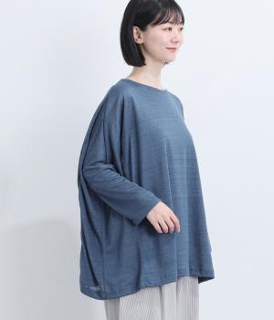 リネンカット9分袖ワイドTシャツ(ダークブルー-F)