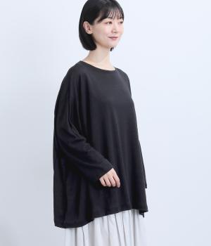 リネンカット9分袖ワイドTシャツ(ブラック-F)