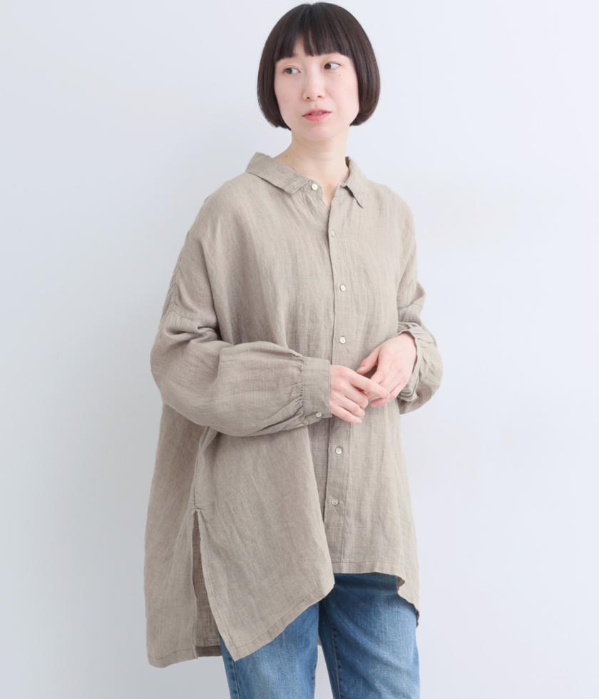 薄リネンシンプルオーバーシャツ