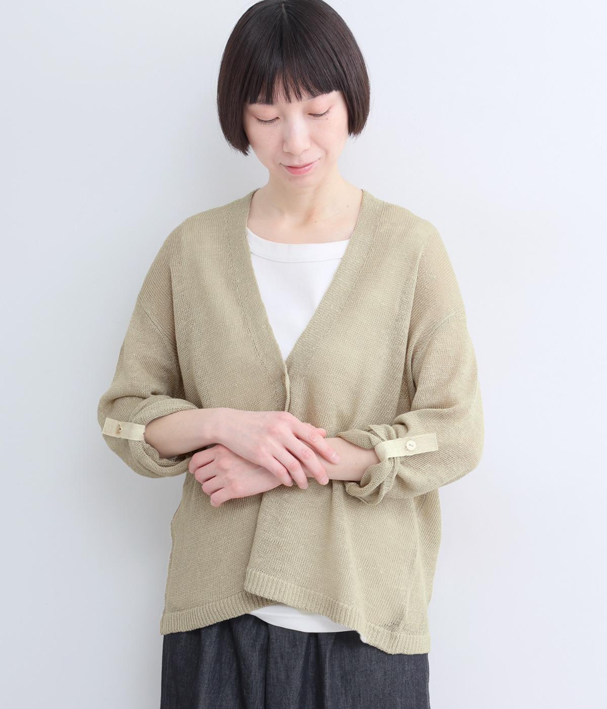 フレンチリネン100%ニットカーディガン(ベージュ-F)