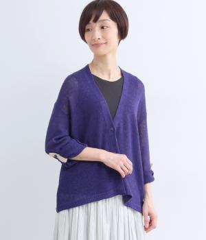 フレンチリネン100%ニットカーディガン(ネイビー-F)