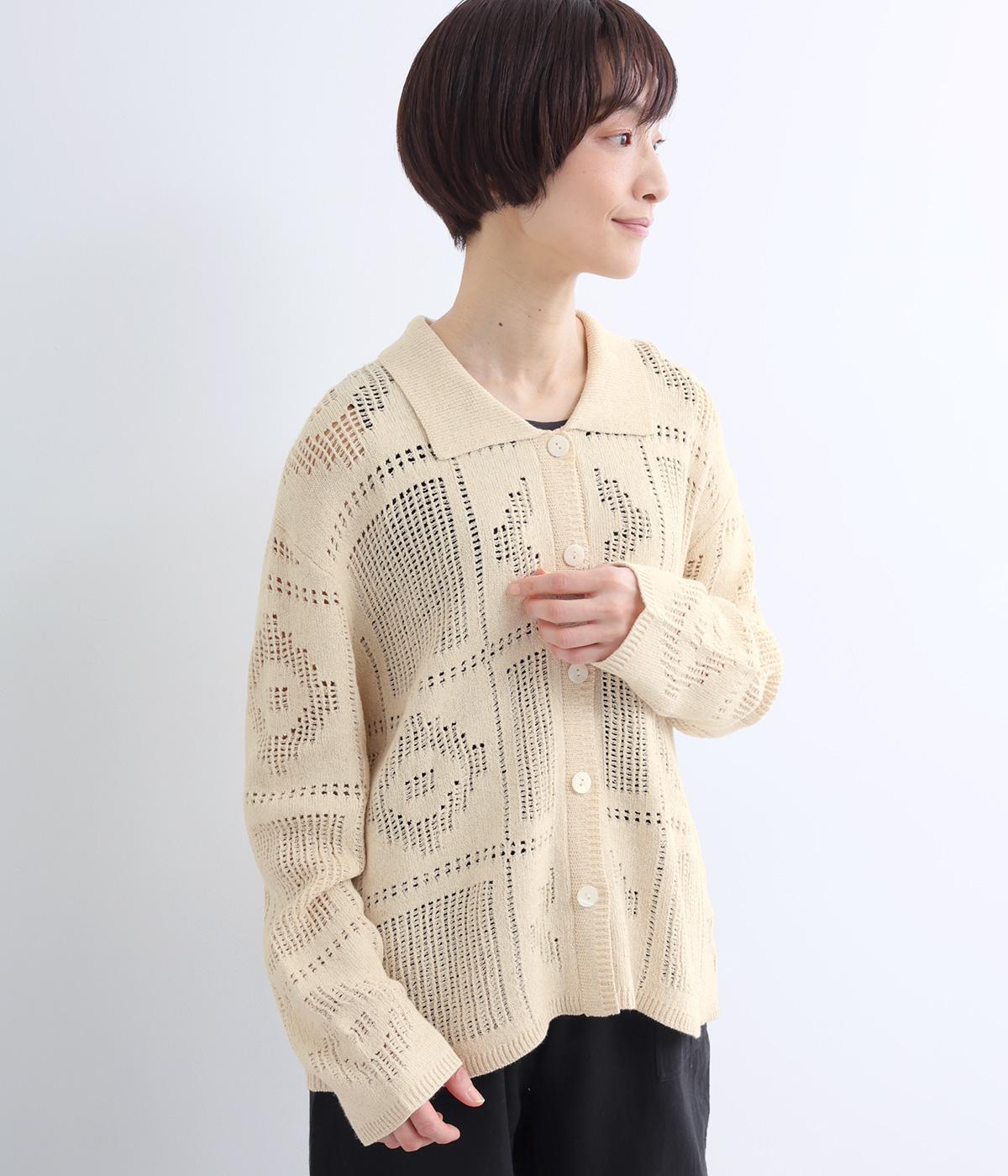 クロシェライクニットシャツ(ナチュラル-F)