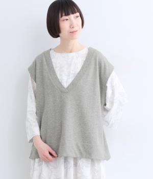 Vネックワイドベスト(杢グレー-F)