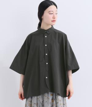 ワッシャーブロードワイド5分袖シャツ(ブラック-F)