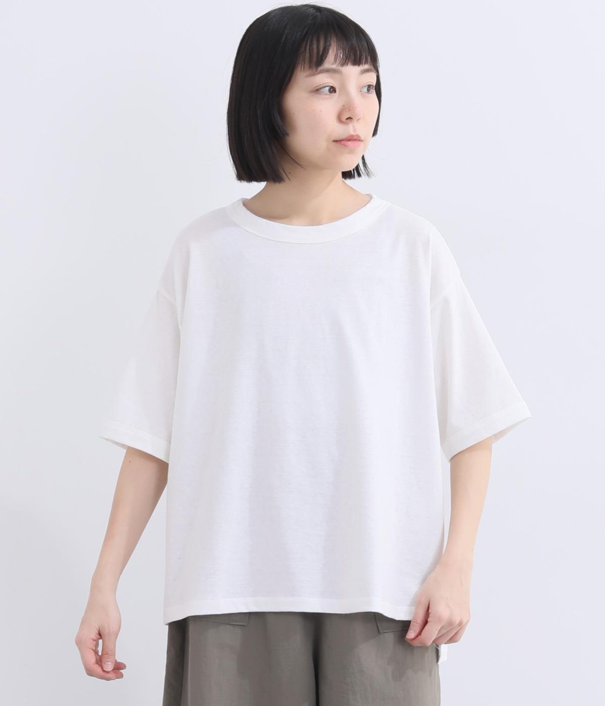 ラフィーコーマ天竺5分袖ボックスTシャツ(オフホワイト-F)