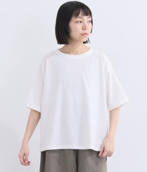 ラフィーコーマ天竺5分袖ボックスTシャツ(オフホワイト-F)