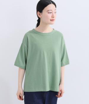 ラフィーコーマ天竺5分袖ボックスTシャツ(モスグリーン-F)