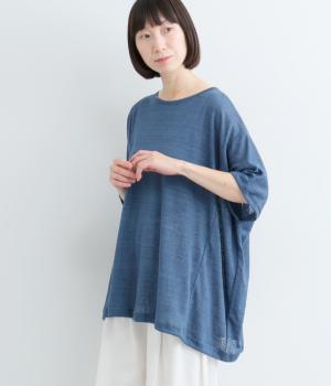 リネンカットスクエアワイドTシャツ(ダークブルー-F)
