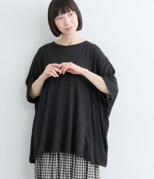 リネンカットスクエアワイドTシャツ(ブラック-F)