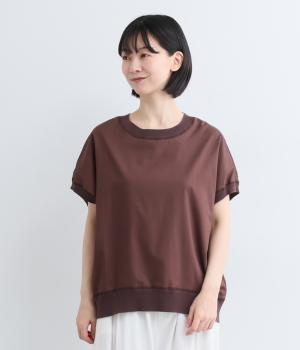 編みたてリブ×ブロードニットドッキングプルオーバー(ブラウン-F)