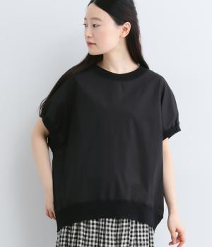 編みたてリブ×ブロードニットドッキングプルオーバー(ブラック-F)