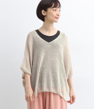 WASHI mist　Vネックドルマンプルオーバー(ベージュ×ホワイト-F)