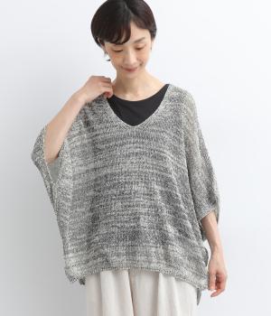WASHI mist　Vネックドルマンプルオーバー(ネイビー×ホワイト-F)