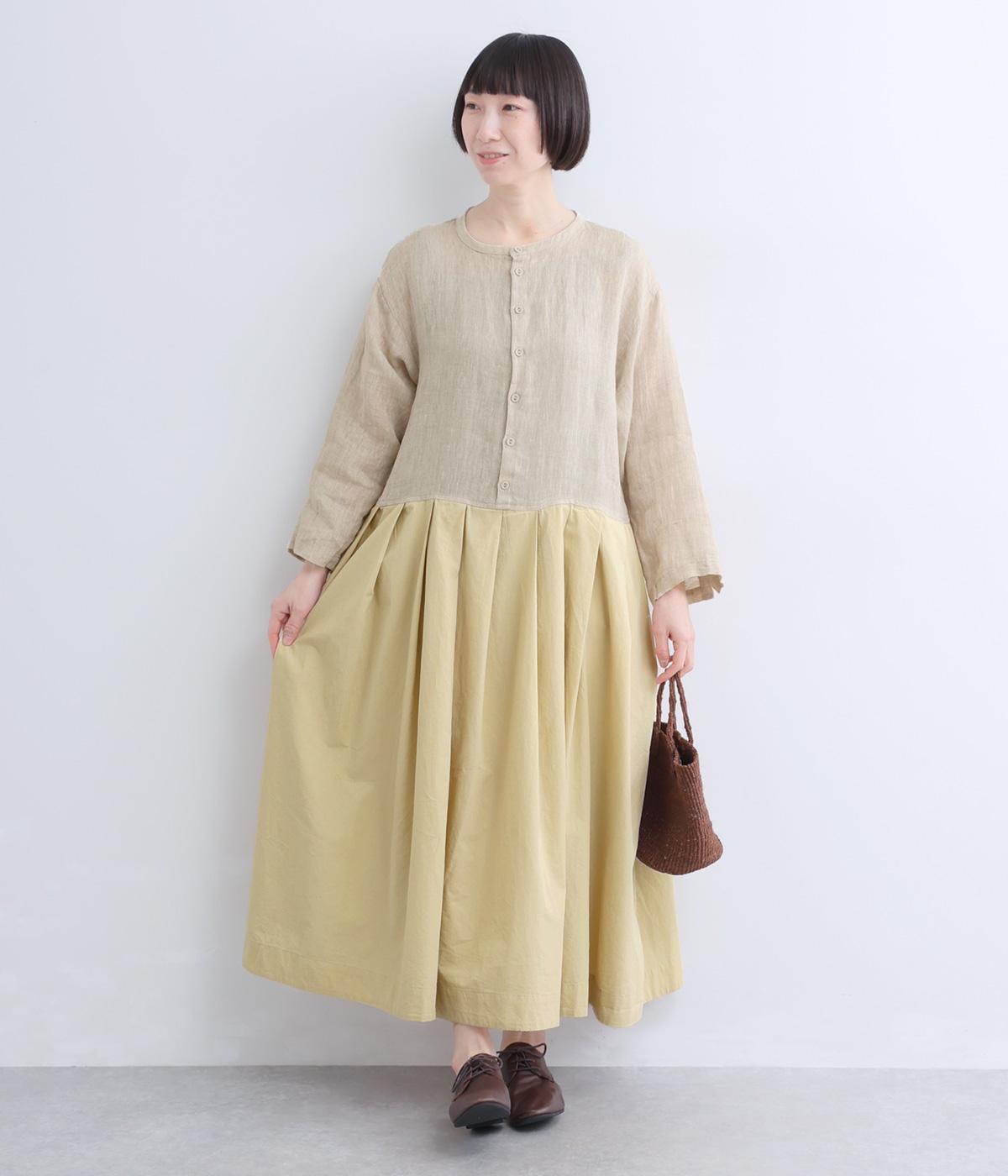 薄リネンドッキングタックワンピース(ナチュラル-F)