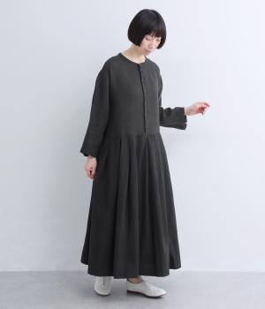 薄リネンドッキングタックワンピース(ブラック-F)