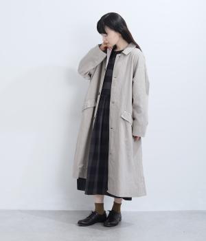 コットンリネンメランジツイル ステンカラーロングコート(グレー-F)
