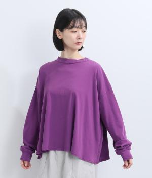 コットン天竺 モックネック長袖ワイドTシャツ(グレープ-F)
