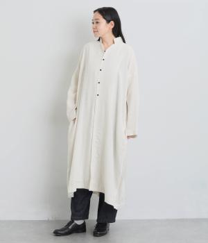 コットンウールエンボスライク Aラインロングワンピース（キナリチドリ・F）