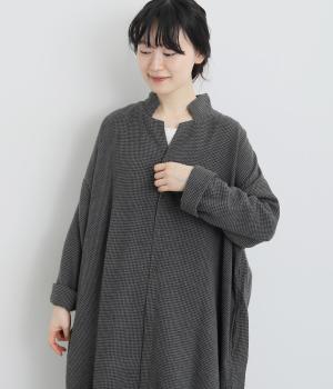 コットンウールエンボスライク Aラインロングワンピース（グレーチドリ・F）